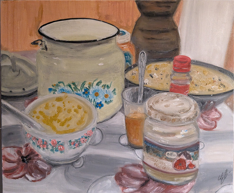 "Chez Medico & Solico", Koutaïssi, Géorgie, huile sur lin, 55x46 cm, Octobre 2025