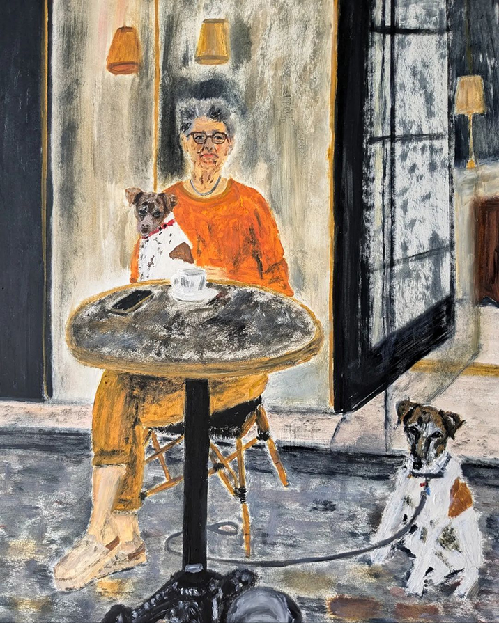 "Au cafe", huile sur papier, 42x57 cm, juin 2024