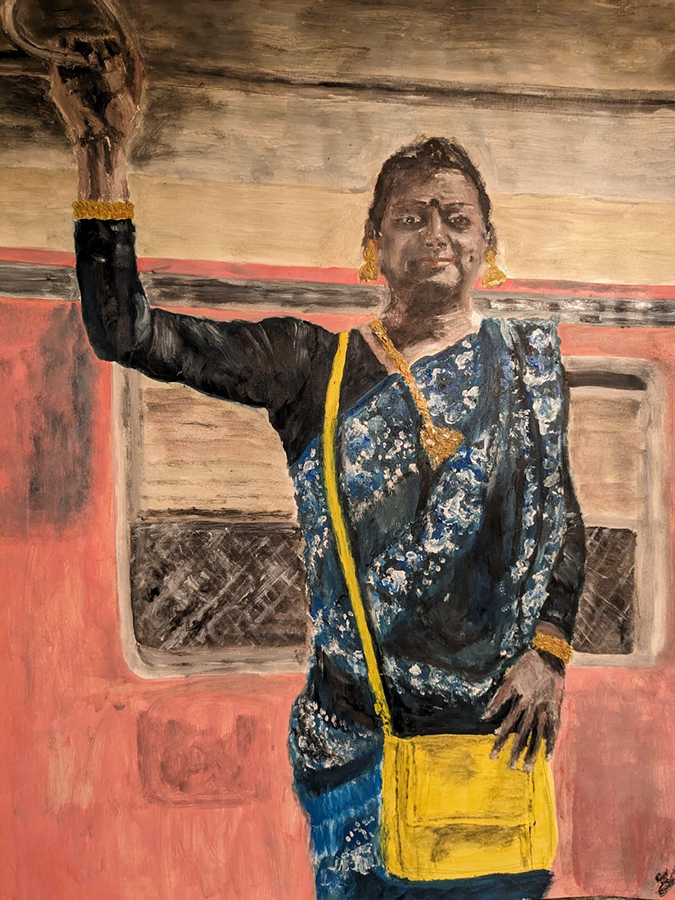 "Ladies only 2", Mumbai, India, peinture cobra sur papier, 50x65 cm, mars 2024