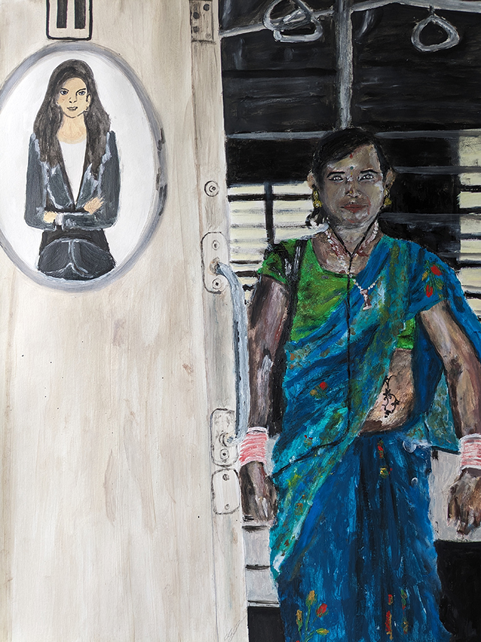 "Ladies Only 4", Mumbai, peinture Cobra sur papier, 50x65 cm, mars 2024
