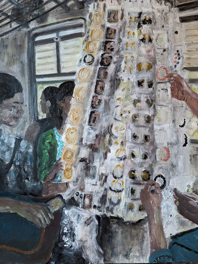 "Ladies only 3", Mumbai, huile sur papier, 50x65 cm, mars 2024