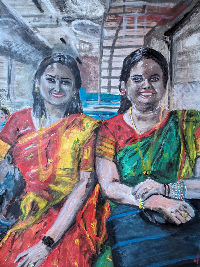 "Ladies only 2", Mumbai, India, peinture cobra sur papier, 50x65 cm, mars 2024