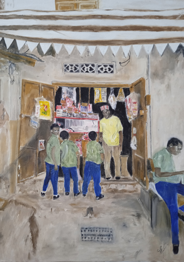 "The break", Stone Town, Zanzibar, huile sur toile, 50x70cm, juillet 2023