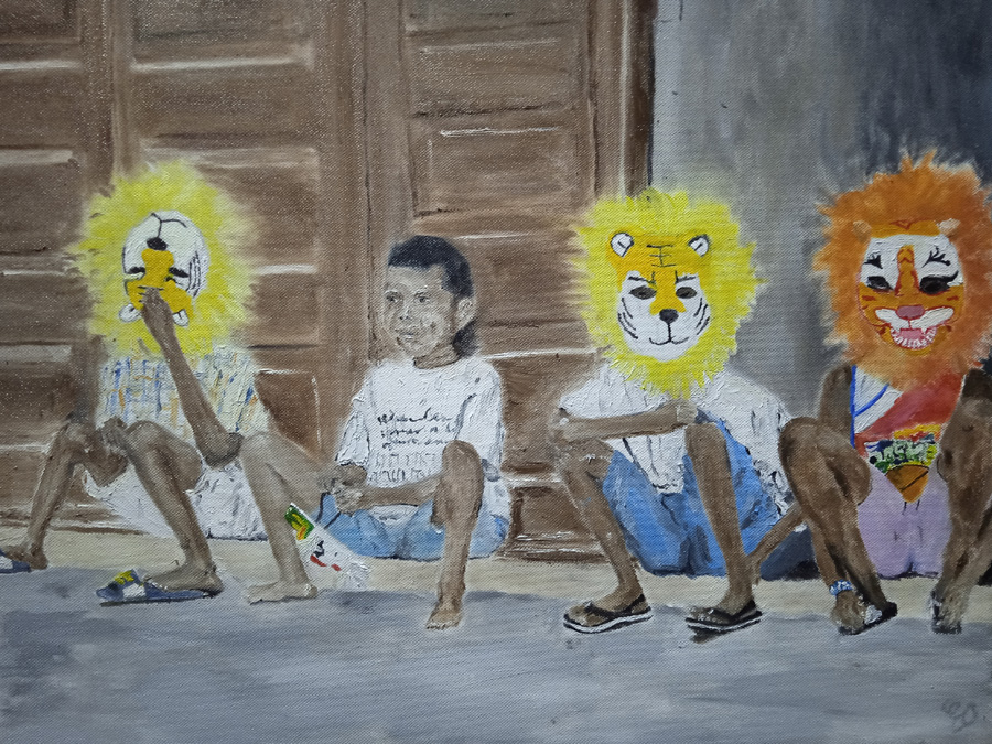 "The little safari", Stone Town, Zanzibar , huile sur toile,56x48cm, juillet 2023