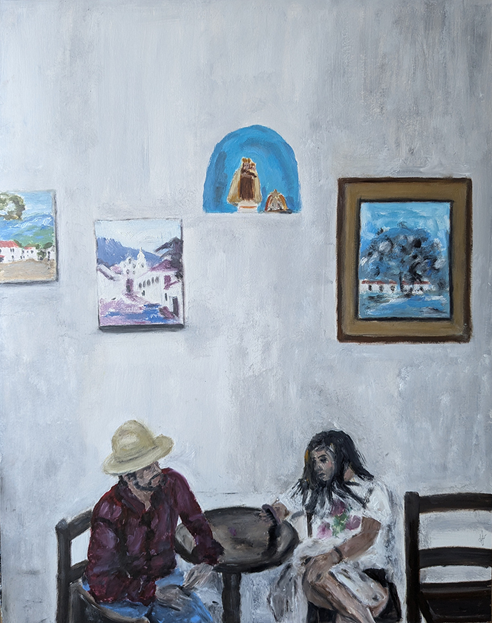 "Villa de Leyva, café", Colombie, huile sur papier, 50x65cm, octobre 2024